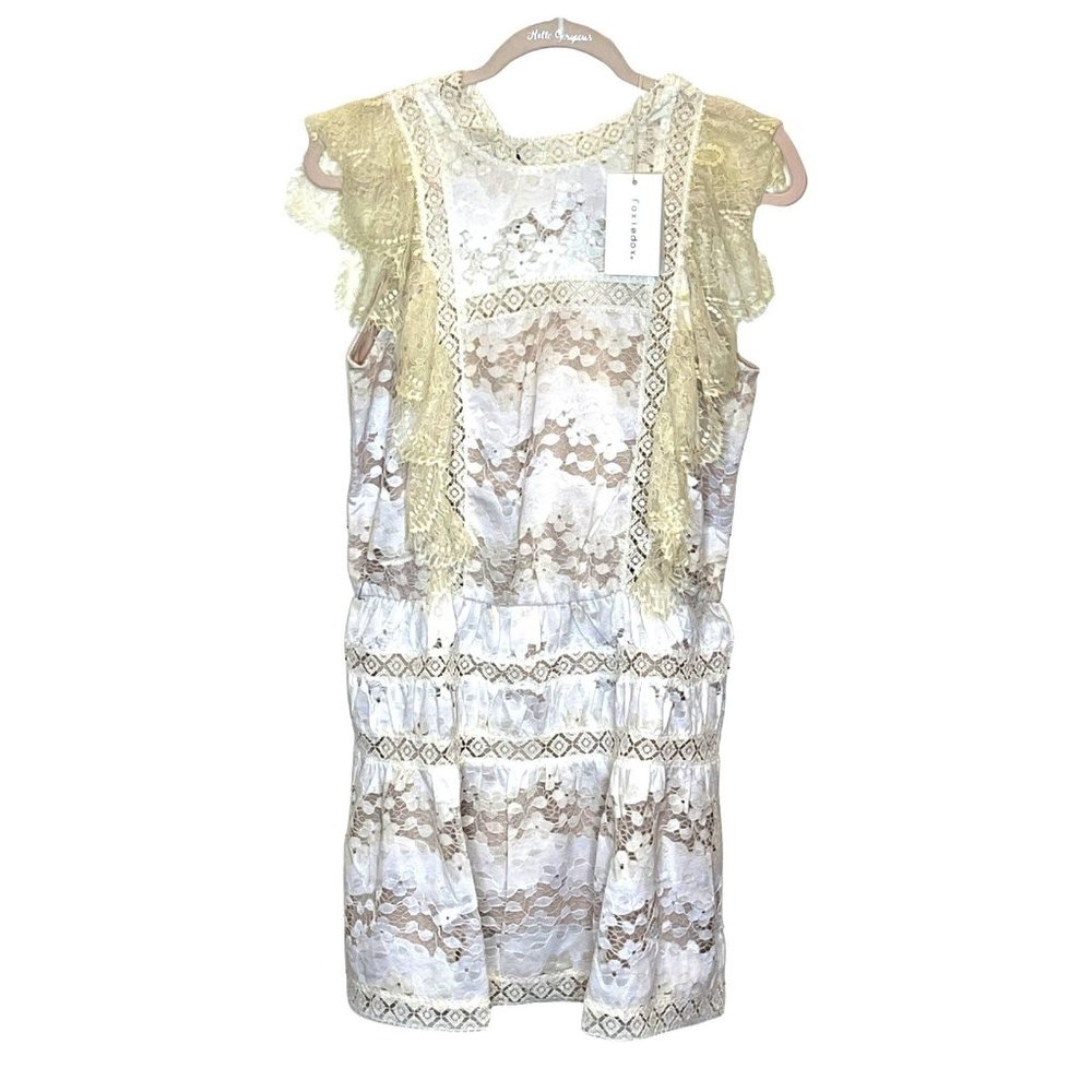 Foxiedox mini lace dress Cream Ivory White M Sleeveless Lightweight Retro - Picture 3 of 16